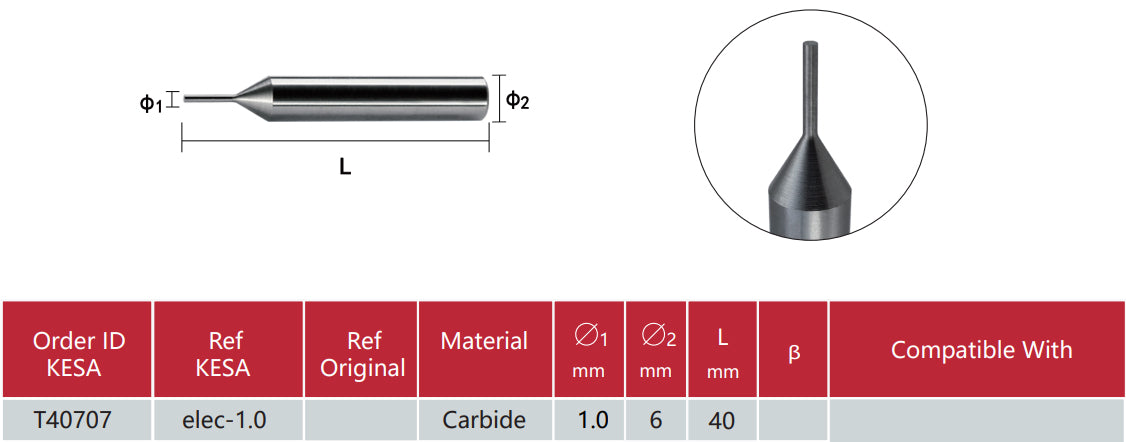 Carbide 1.0mm tracer point compatible with Alpha SEC-E9 CONOR Miracle Triton Beta automatic key cutting machine