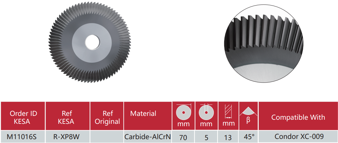 70x5x13 milling cutter compatible with Condor XC-009 key machine