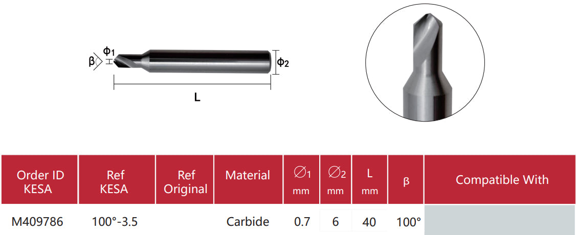 Inside Dimple cutter for MUL-T-LOCK keys compatible with Alpha CONOR Triton automatic key cutting machine