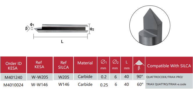 Engraving cutter compatible with SILCA QUATTROCODE SILCA TRIAX PRO TRIAX QUATTRO TRIAX-e.code SILCA Viper Key Machine