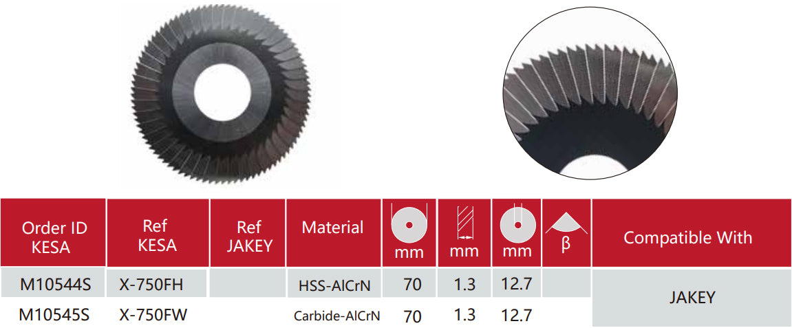 JAKEY key machine side milling cutter 70x1.3x12.7