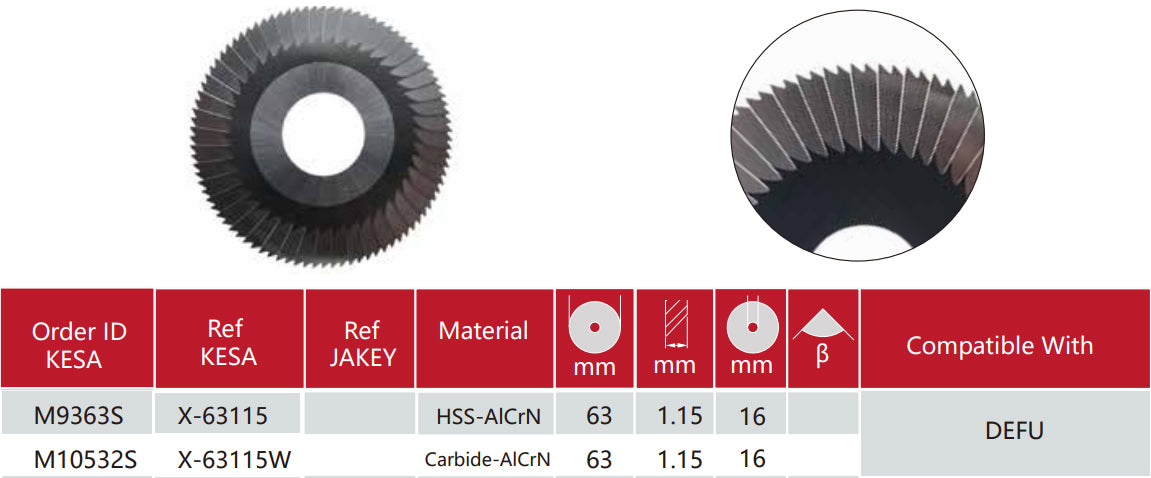 DEFU key machine side milling cutter 63x1.15x16
