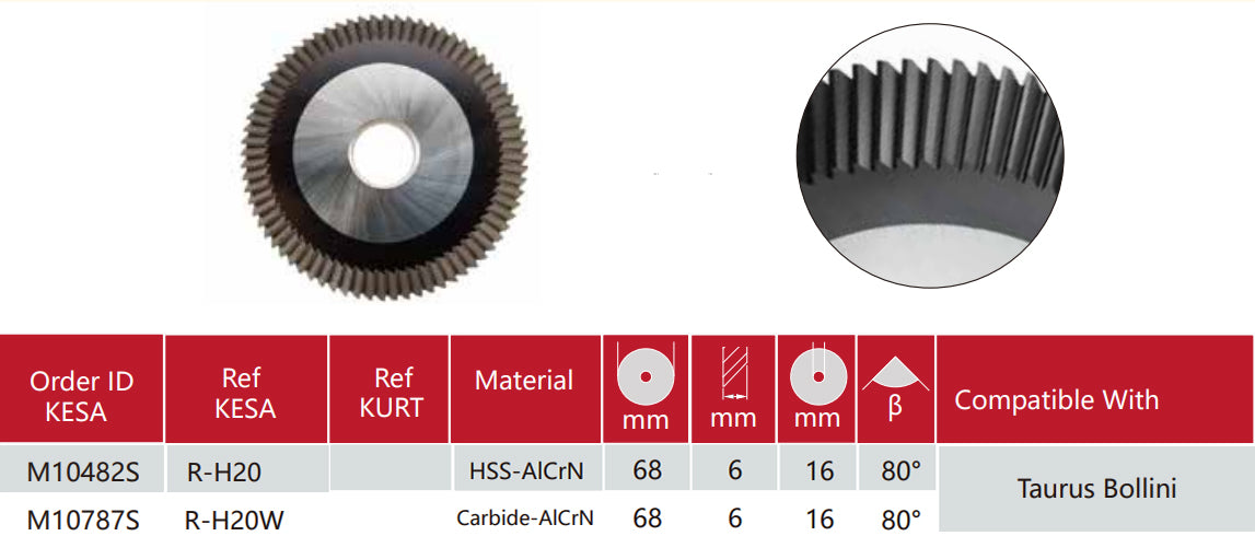 Taurus Bollini key machine milling cutter 68x6x16