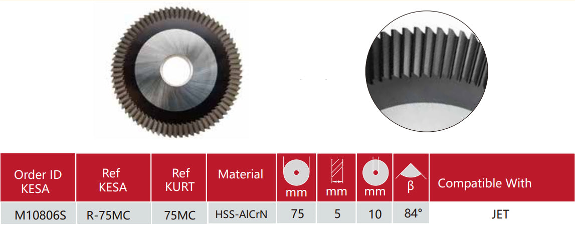 JET Cylinder Cutter 75x5x10 Compatible with JET Key Machine