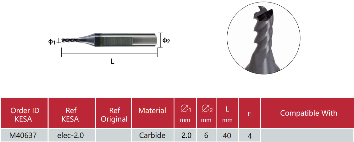 2.0mm cutter compatible with Alpha SEC-E9 CONOR Miracle Triton Beta automatic key cutting machine