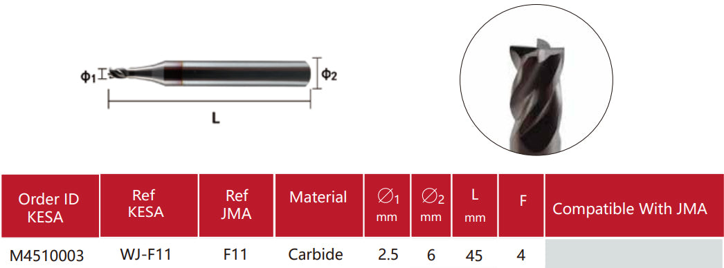 JMA Capri replacement cutter F11 2.5mm compatible with JMA Capri JMA Capri smart key machine