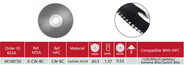 HPC flat slotter cutter CW-BC fits HPC 1200/Blitz/CodeMax/ Extreme Blitz/Switch Blitz key code machine Aftermarket